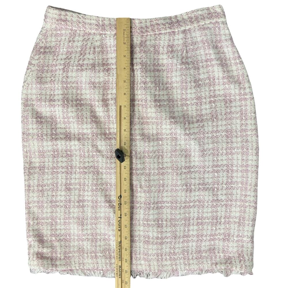 Chantal Gaudreau Pink White Tweed Fringe Hem Pencil Skirt Size 10 Barbiecore - Picture 5 of 8
